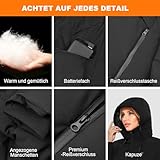 Beheizte Jacke mit Kapuze, Warme Jacke USB Heizjacke mit 3 Heizstufen, Beheizbare Kapuzenjacke Herren Damen Wasserdicht Wintermäntel Körperwärmer zum Outdoorarbeiten Skifahren Motorrad,Tiefschwarz,L - 4