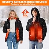 Beheizte Jacke mit Kapuze, Warme Jacke USB Heizjacke mit 3 Heizstufen, Beheizbare Kapuzenjacke Herren Damen Wasserdicht Wintermäntel Körperwärmer zum Outdoorarbeiten Skifahren Motorrad,Tiefschwarz,L - 6