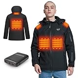 Herren Beheizbare Jacke,Wasserdicht Winddicht warm Beheizte Jacken mit QC 3.0 14400mah Akku,3 Stufen Temperatur Heizjacke für Outdoor Skifahren Angeln Reiten Motorrad